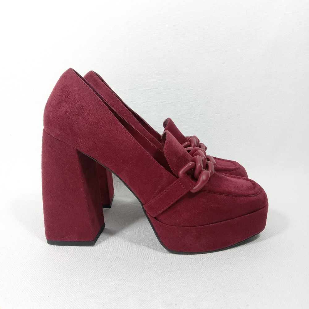 OPEN EDIT Lainey Platform Pump  Loafer Maroon Red Faux Suede Leather Womens Sz 8
